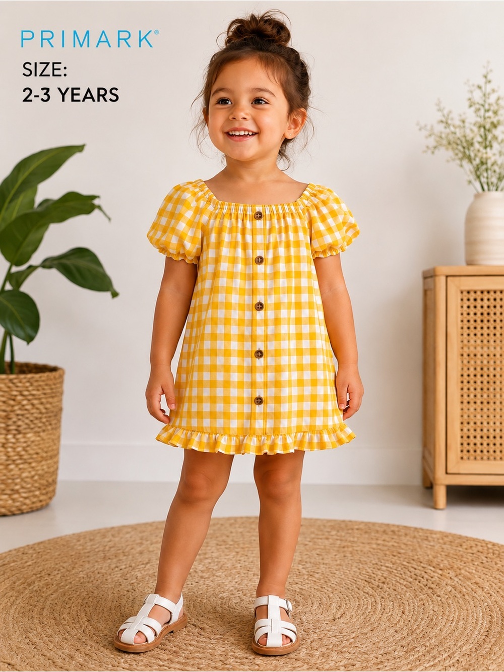 PRIMARK girls summer casual fashion chic yellow dress /size 2-3 years old